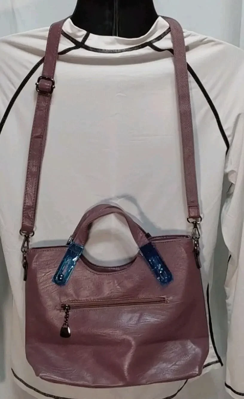 Mauve Double Handled Purse With Adjustable Shoulder Strap